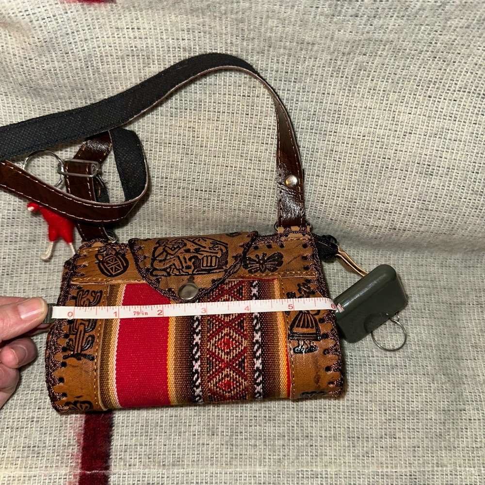 Hand Tooled Leather Crossbody Bag—With Ethnic Made Keychain added:)$4.99 ships! - Picture 10 of 10